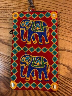 Metro Red Embroidered Elephant Hobo Bag with Blue and Green Accents